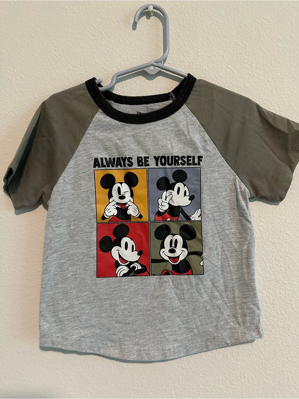 Disney Grey & Olive Mickey Mouse Short Sleeve Tee - Color Block Panels